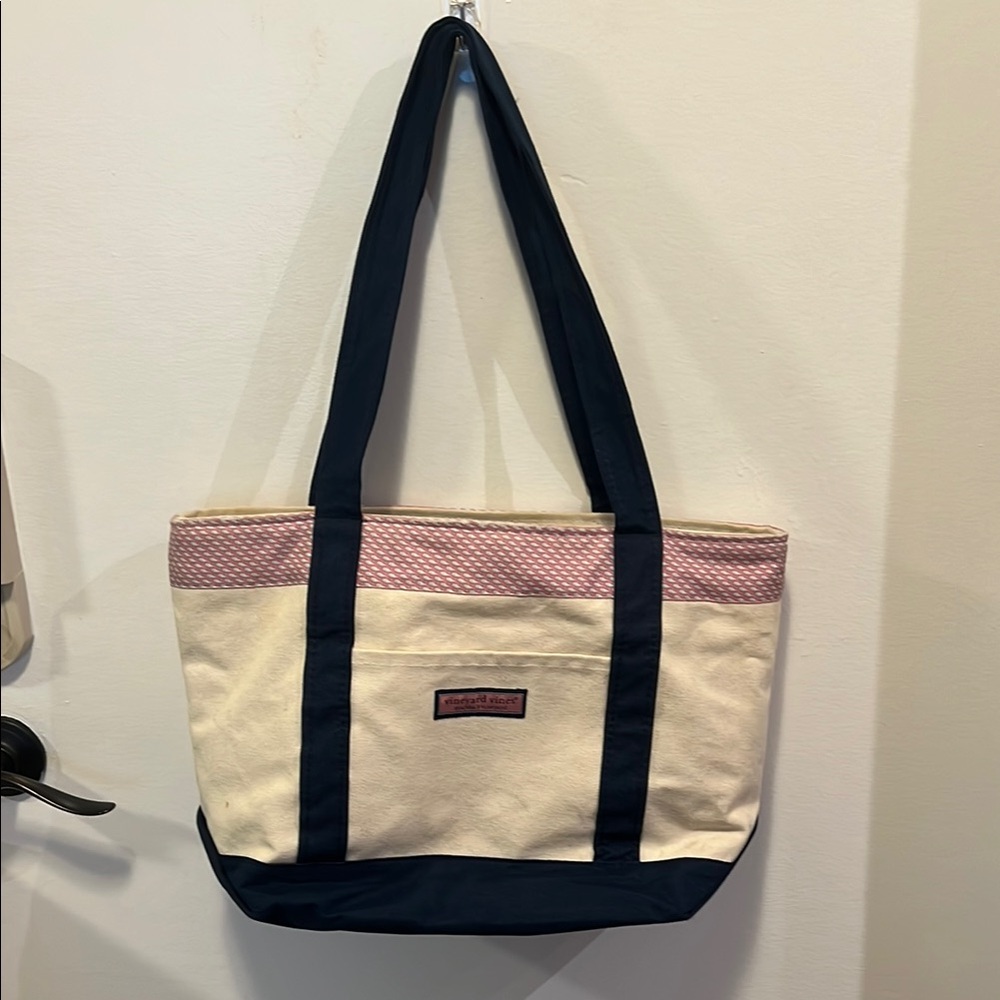 Vineyard Vines Pink and Cream Canvas Tote
